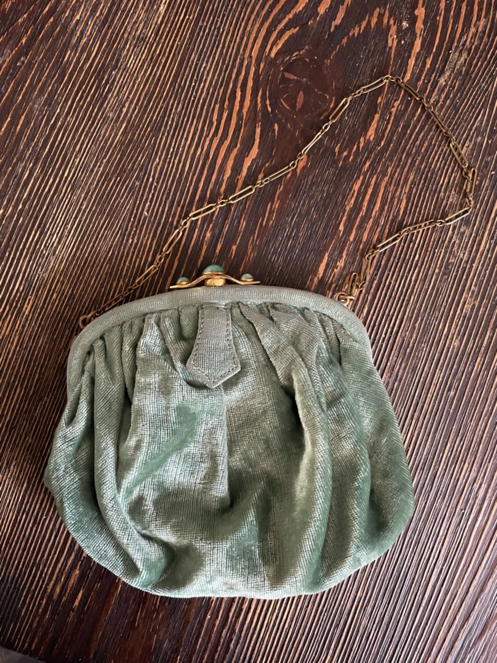 Green Velvet Evening Coin Purse with Chain